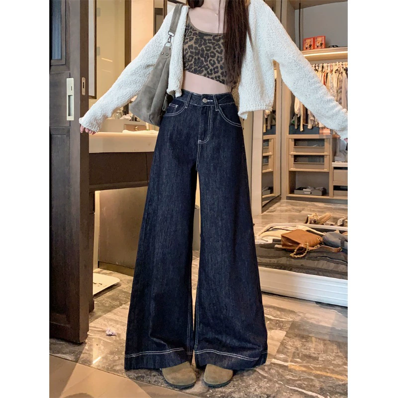 Женские потертые джинсы больших размеров в американском стиле ретро, ​​весенние широкие брюки с высокой талией для пышных фигур, утягивающие брюки в пол.