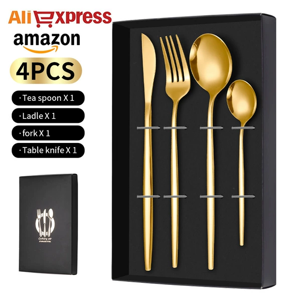 Portuguese knife and fork spoon four-piece set - golden