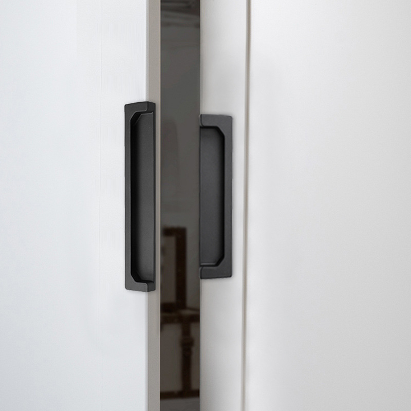 Black embedded hidden handle, gold and silver color drawer pulls, built-in groove, extended sliding door add-on handles
