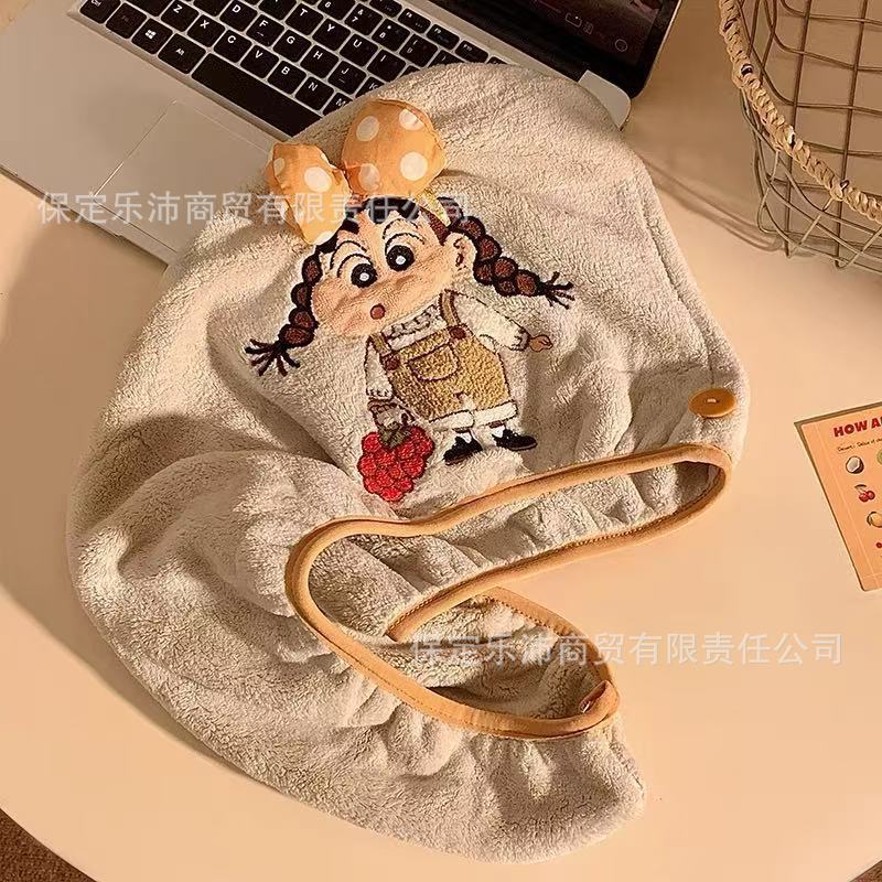 新しいかわいいクレヨンしんちゃんコーラルベルベットヘアドライキャップ女性用吸水性ソフトシャワーキャップヘアケアドライヘアタオルターバン|undefined