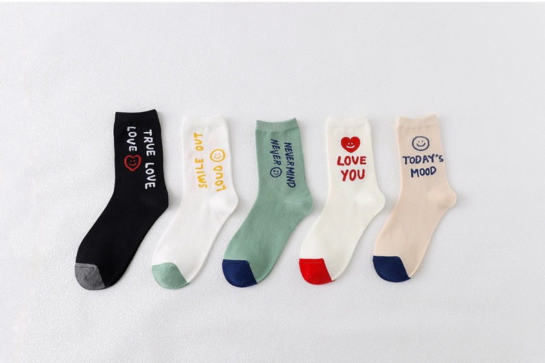 Korean College Style Love Smiling Face Sports Spring And Summer Thin Couple Socks Wholesale display picture 1