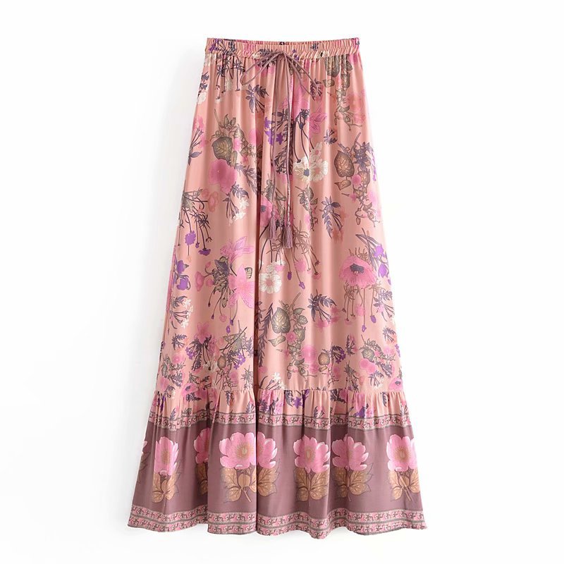 2021 Early Autumn New European And American Fashion Women's Bohemian Resort Style Rayon Printed Long Skirt_ecoleips.com