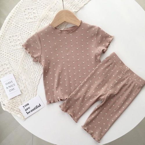 Children's air-conditioned clothing set home baby short-sleeved pajamas summer new style girls can wear T-shirt two-piece set trendy