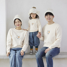 亲子装2025秋冬新款韩版圆领卫衣一家三口卡通小雪人家庭装情侣装