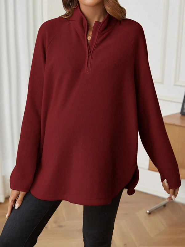 ヨーロッパとアメリカのアマゾンの新しいクロスボーダーホットセール秋と冬のマタニティファッション婦人服無地ジッパールーズ長袖Tシャツ|undefined