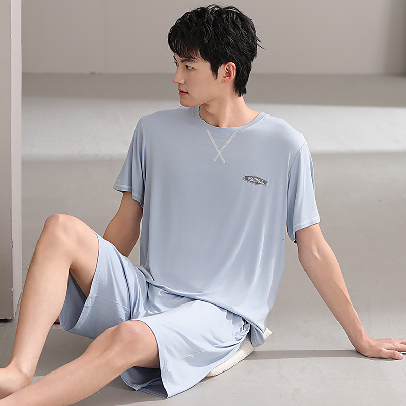 Pijamas de hombre modales, pantalones cortos de mangas cortas de verano, ropa delgada para el hogar juvenil, 2025 nuevo conjunto