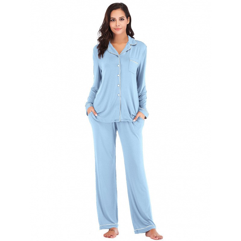 Pijama de Manga Larga para Mujer Set de 2 piezas de poliéster, transpirable, elástico, cálido, para casa y hotel