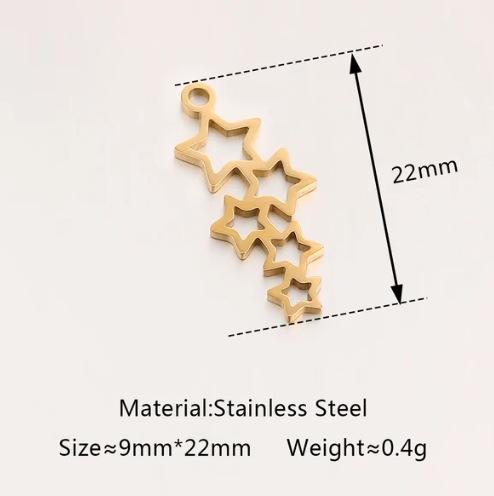 304 Stainless Steel Material 5 PCS/Package 14*23mm 22mm 304 Stainless Steel Star Moon Pendant