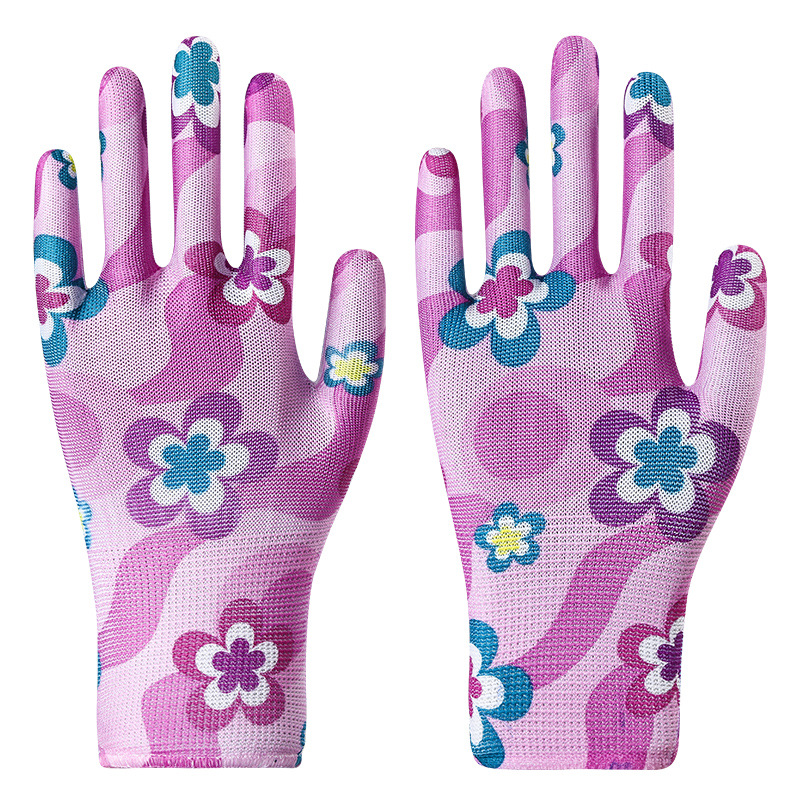 보라색과 파란색 꽃 장갑