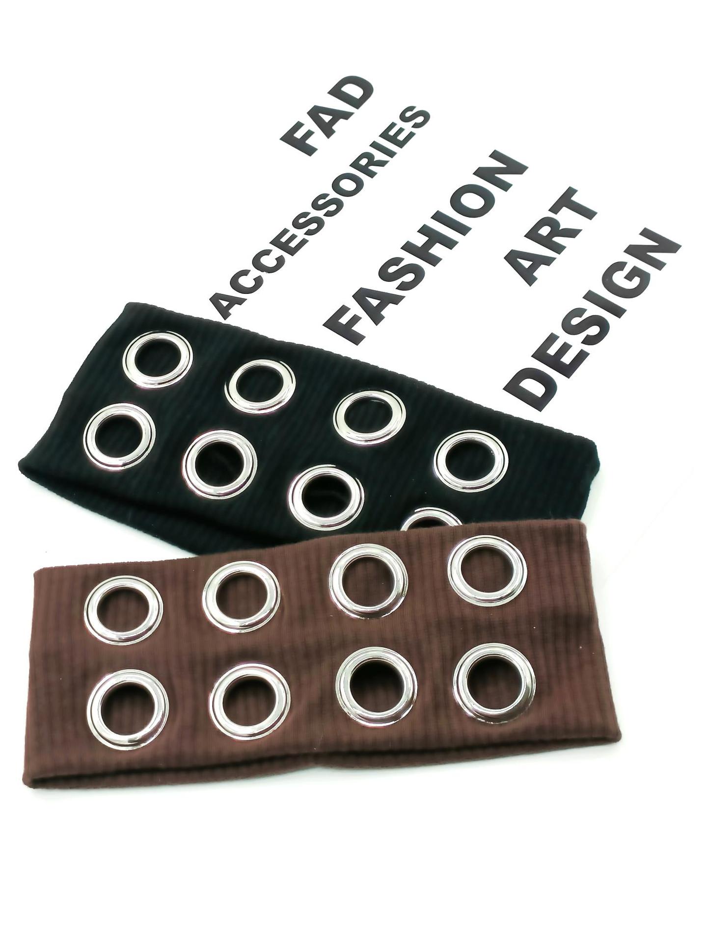 HW241201-20x8cm针织布+8气眼朋克风钉釦头带-