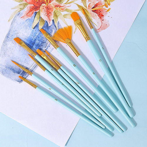 Cross-border direct supply macaron color oil painting brush set of 3, 4, 5, 6, 7, 10 nylon painting brushes for wholesale