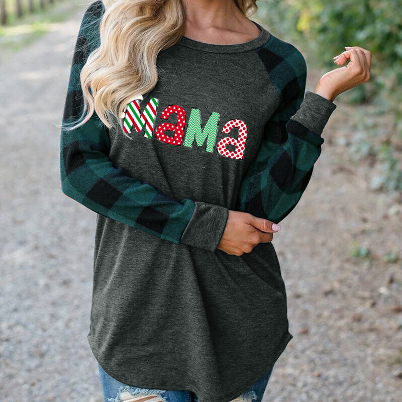 Amazon foreign trade cross-border Europe and the United States Christmas mama printed long sleeve women's top autumn and winter European size plus size loose Amazon foreign trade cross-border Europe and the United States Christmas mama printed long sleeve women's top autumn and winter European size plus size loose