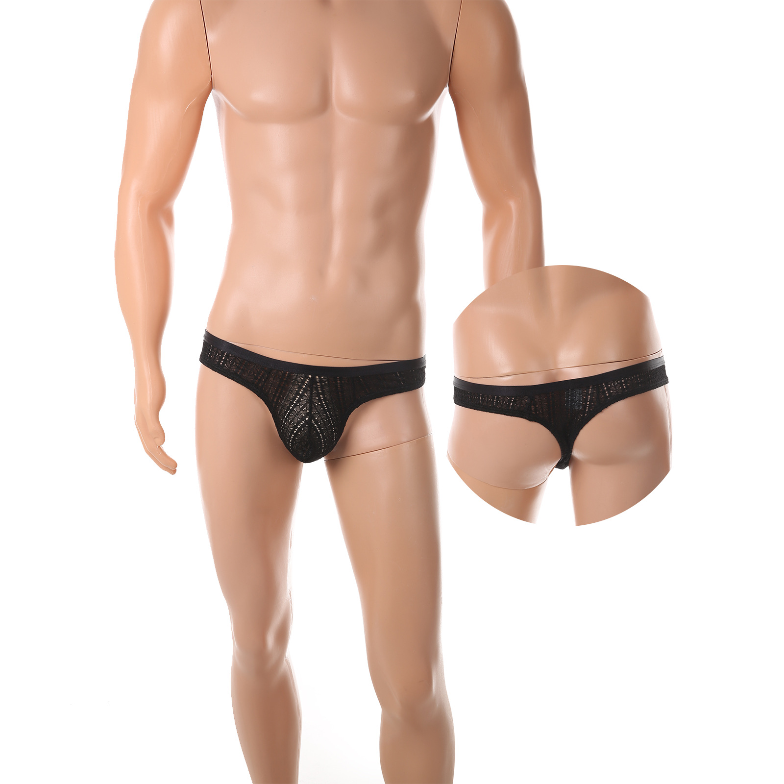 Aliexpress Hot-Selling Men's Sexy Lace Thong Sexy Low-Waist See-Through Temptation U-Convex Bag Bikini T-Pants