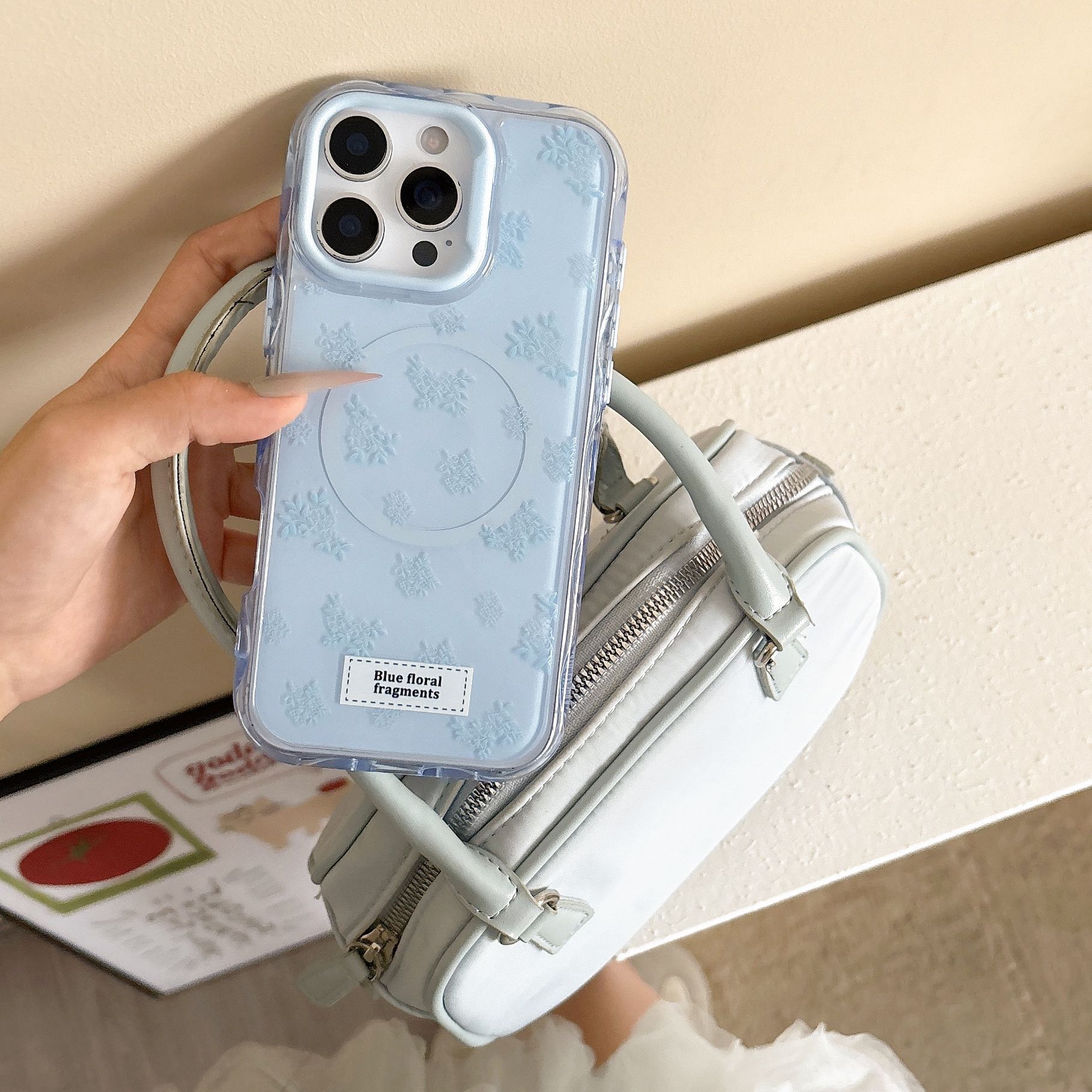 Until magnético de una sola cáscara-fondo azul pantalla completa floral azul RJ