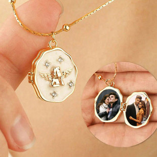 Cross-Border Hot-Selling European and American Literary Retro Necklace Angel Photo Opening and Closing Box Pet Cute Photo Frame Female Clavicle Chain