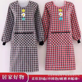 纯棉长袖束口罩衣围裙圆领厨房家用防油污男女四季透气反穿工作服