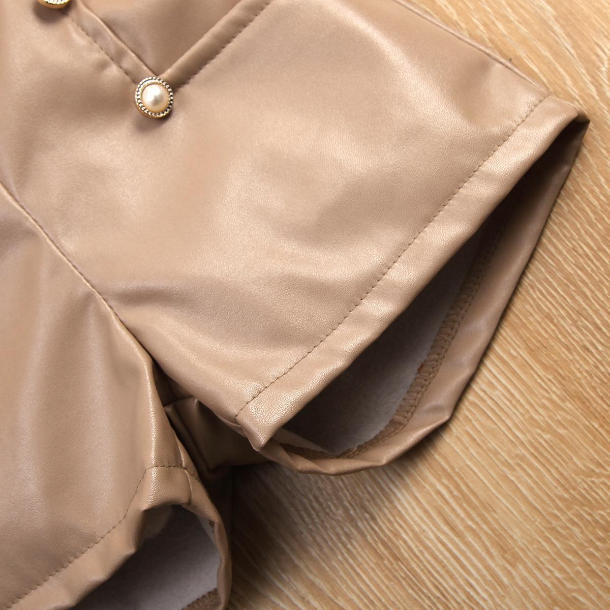 Treasure Lön Barnkläder Höst Nya Flickor Får Benärmar Pure Cotton Pit Stripe Top Light Coffee Läder_voghion.com