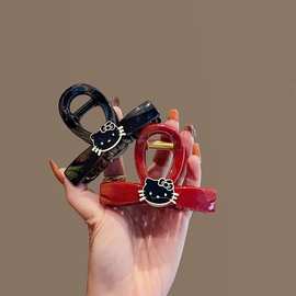 安哥拉红色系新款可爱kt后脑勺鲨鱼夹高级感气质黑色抓夹头饰发饰