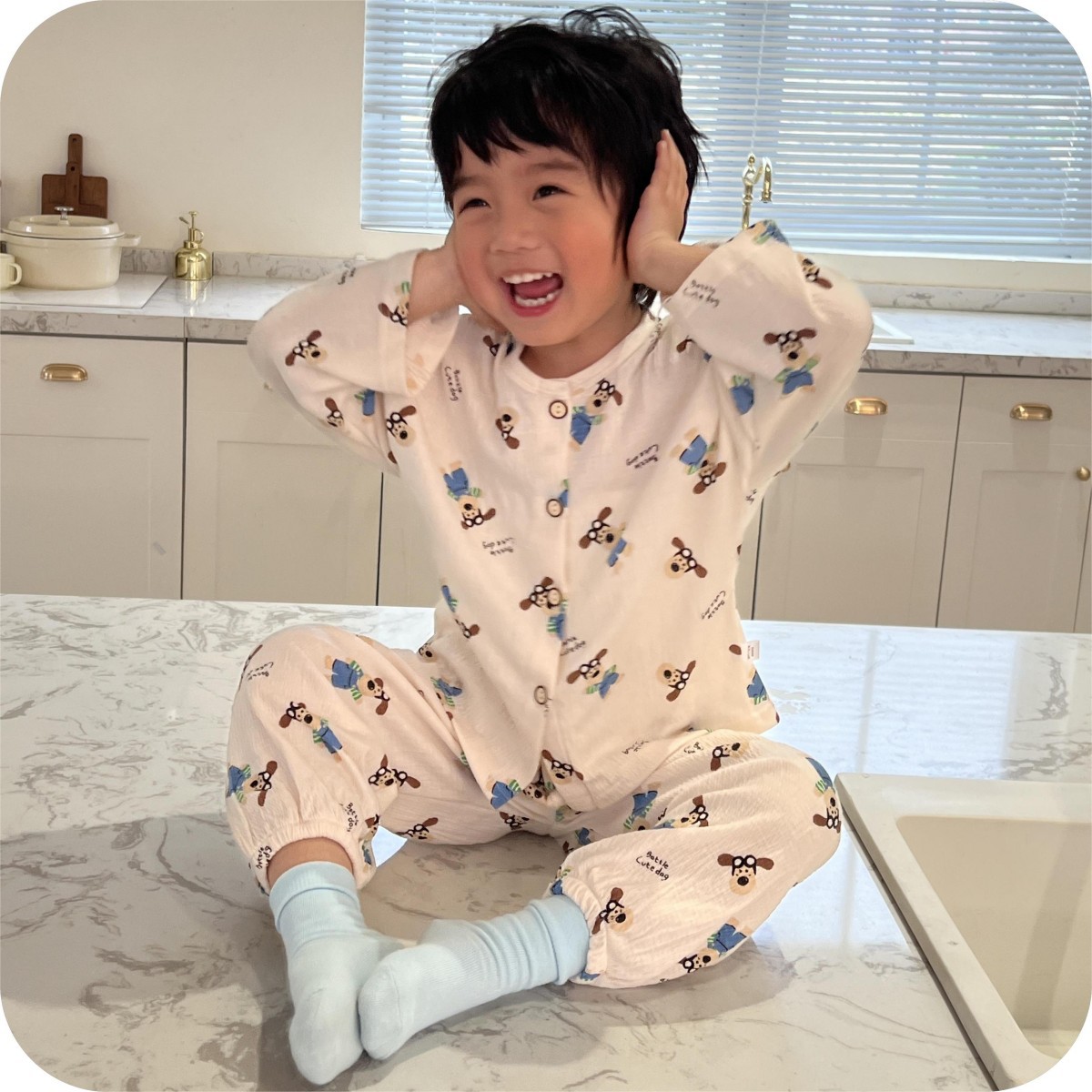 Cardigan de primavera para niños, set de algodón elástico coreano lindo ropa de aire acondicionado, pijamas de encaje, ropa para el hogar para bebés