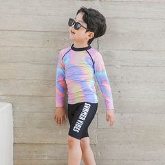 2024 new children's swimsuit boys split long-sleeved tie-dye sun protection quick-drying summer swimsuit for children and middle-aged children