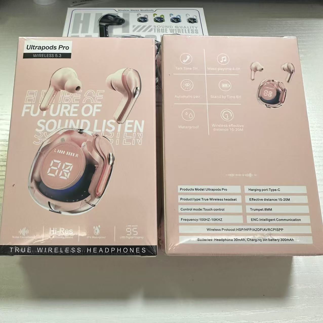 Auriculares Bluetooth inalámbricos con pantalla digital transparente explosiva transfronteriza, batería de larga duración, deportes de reducción de ruido, juegos de alta calidad de sonido en los oídos