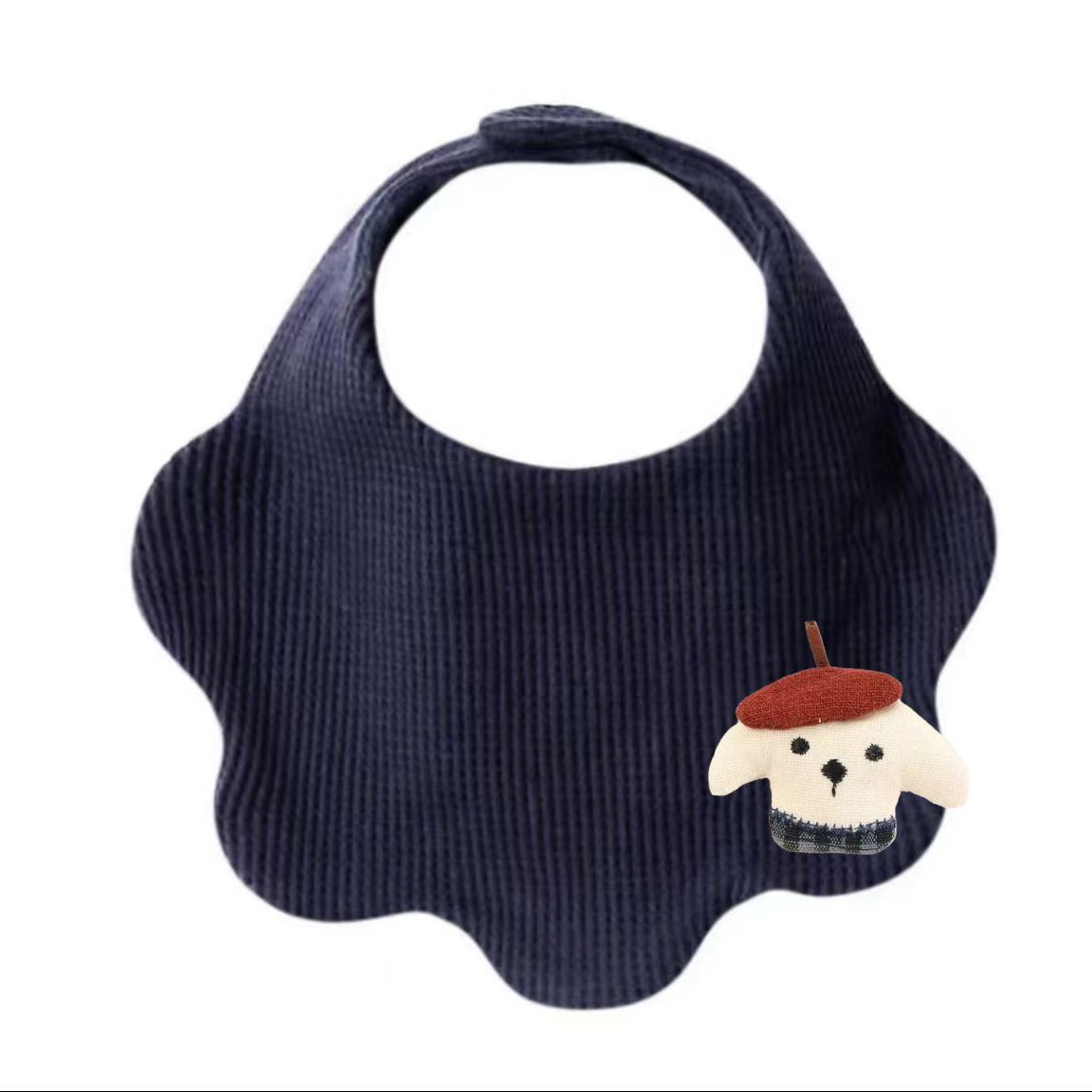 진한 파란색 빨간 모자 강아지 입체 턱받이