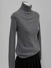 欧货灰色高领针织衫女秋冬西装马甲内搭打底坑条毛衣弹力修身上衣