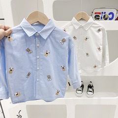 Boy's Long-Sleeve Shirt 2023 Spring New Top Cartoon Bear Shirt for Young Children Trendy Upper Garment Children's Fashion