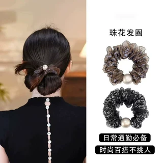 韩系碎花珍珠小肠发圈女高级感网红头饰发绳扎头发皮筋高弹力发饰