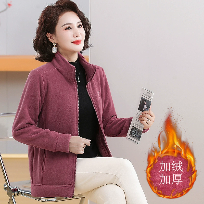 2024 осень и зима новые флисовые куртки свободные мамы утолщенные бархатные модные повседневные теплые топы утолщенные