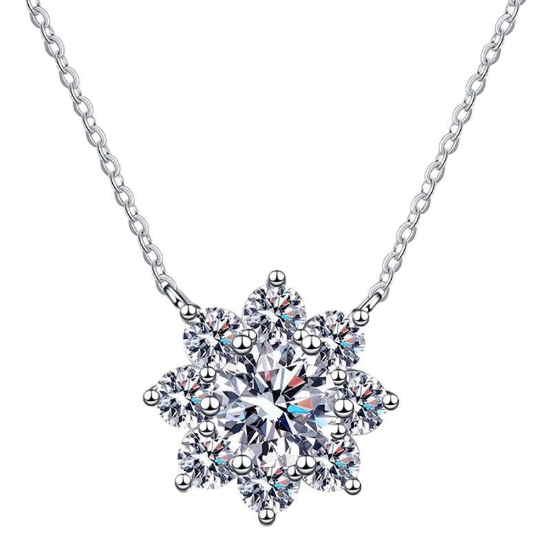 S925 colgante de plata collar de diamantes de ocho pétalos girasol collar de copo de nieve mujer 1 Karat collar de moissanite