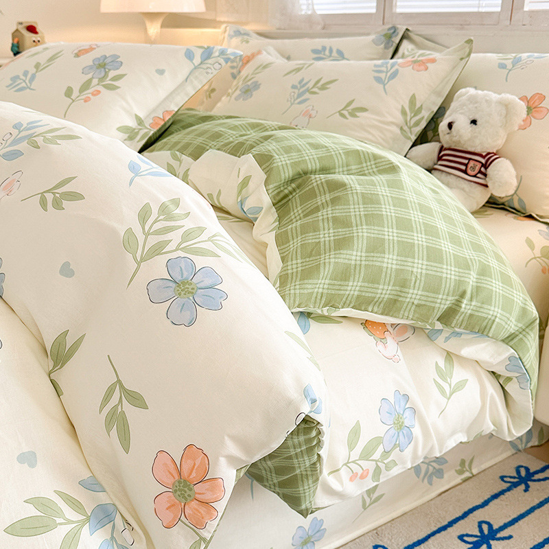 2024 nuevo invierno pequeño y fresco cama de algodón de cuatro piezas funda de edredón de algodón puro sábana ropa de cama de tres piezas
