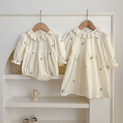 Baby clothes spring new women baby long sleeve pants baby dress lace collar embroidered girl dress sister set
