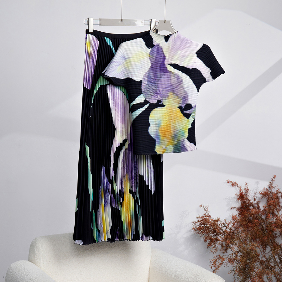 Elegant Pleated Two Piece Pant Set For Women With Floral Print_voghion.com