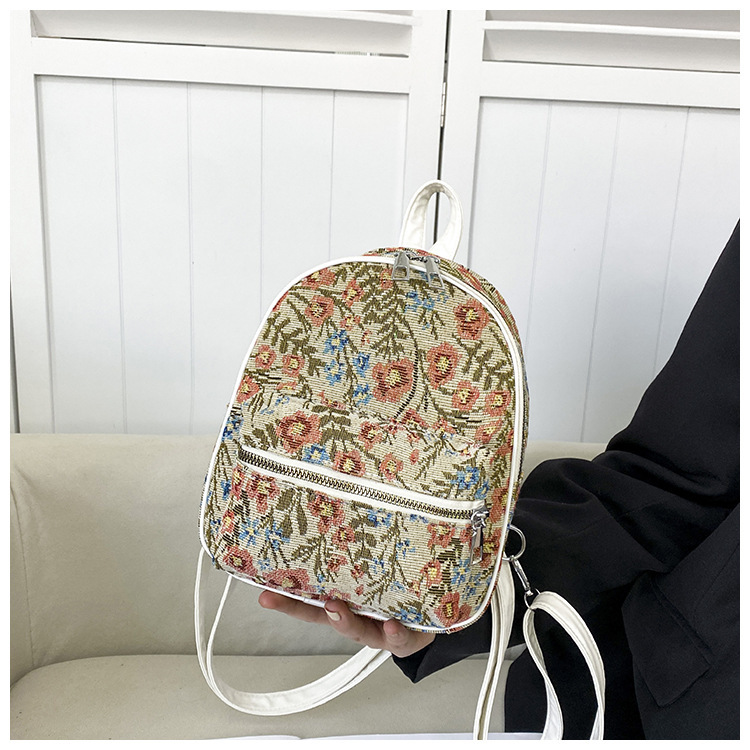 All Seasons Season Women's Pu Leather Flower Streetwear Sewing Thread Oval Zipper Functional Backpack