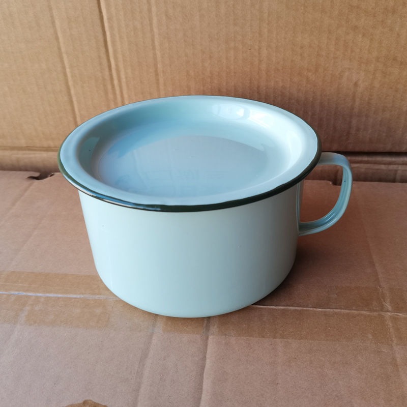 Taza de comida rápida esmaltada con cubierta de tazón de esmaltado de estilo antiguo gran tazón de almuerzo tazón de fideos bolos de bolos de comida de adultos estudiantes tazón de esmaltado