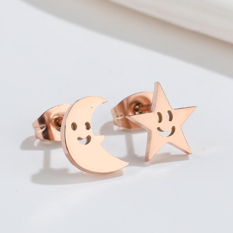 1 Paire Style Simple Star Lune Acier Inoxydable Boucles D'oreilles display picture 3
