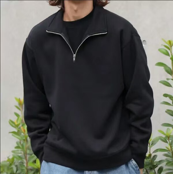 Cross-Border Zip-Up Polo Collar Quarter-Zip Fleece Sweatshirt Sports Loose Half-Zip Jacket for Men and Women
