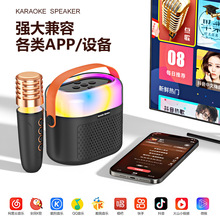 新款跨境低音炮音响 发光便携式蓝牙音箱儿童K歌宝唱歌机无线话筒