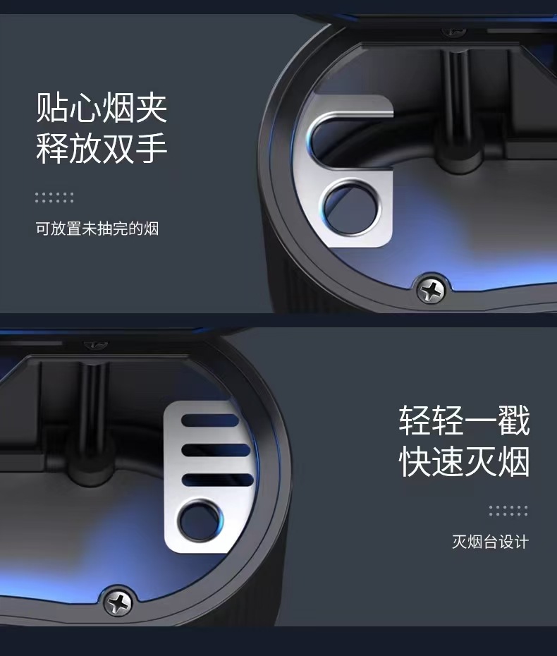 Car-mounted ashtray, in-car automotive accessory, personalized and creative, multifunctional, flame-retardant, with LED light and cover, made of aluminum alloy