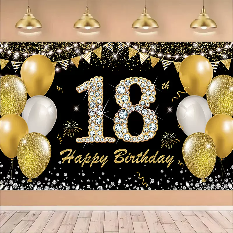 亚马逊跨境新款旗帜18岁生日快乐幕布生日派对装饰拍照背景布定制