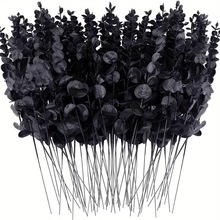 ins黑色金典尤加利金钱叶枝仿真绿植假花万圣节婚庆摆件插花桉树