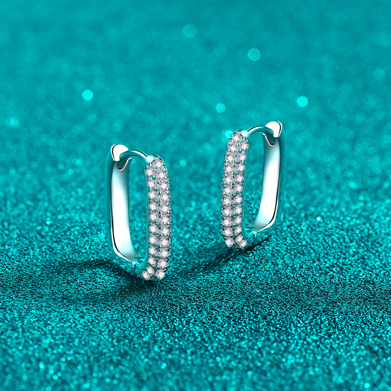 D-colour Moissanite Square Hoop Earrings Sterling Silver Jewellery_voghion.com