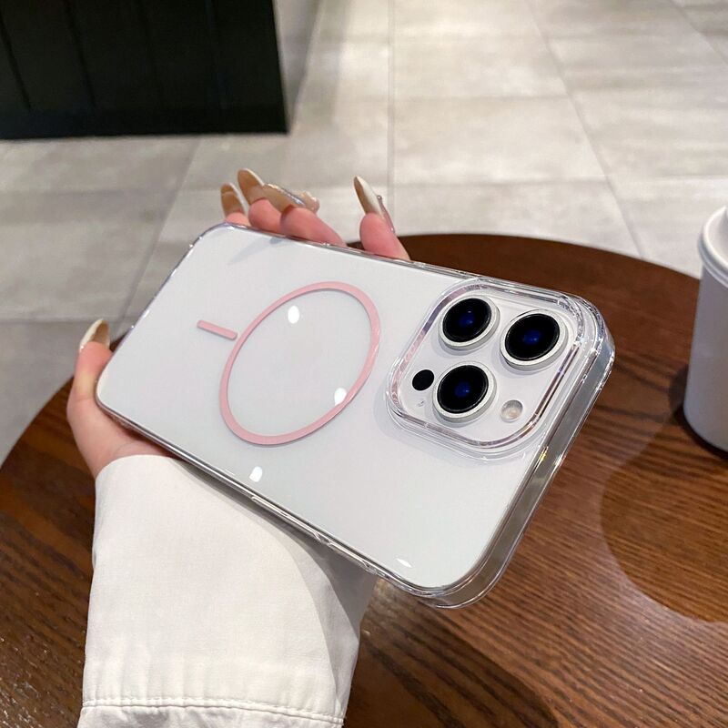 iPhone17ProMax対応 細いリング磁気吸着式スマホケース Apple16超薄型15フルカバー透明PC保護ケース|undefined