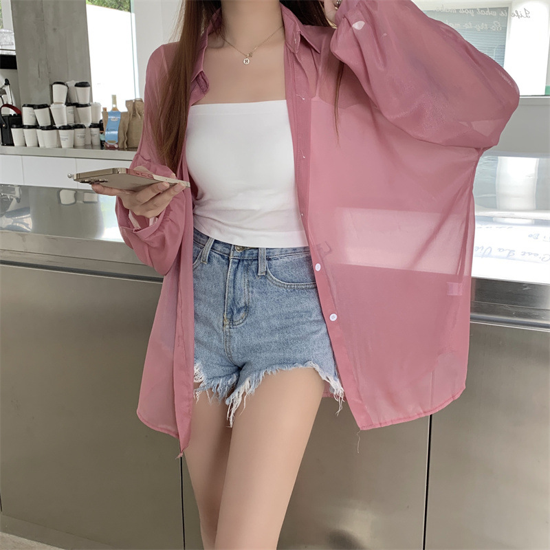 112g Weight Long Sleeve Sleeve Length Single Breasted Placket Type Shirtsleeve Sleeve Type Polyester, Chiffon Fabric Type Regular Top Length Cardigan Tops Type Holiday Occasion Shirt Collar Neckline Loose Fit Type Solid Color Pattern Summer, Spring Season Women's Gender Casual Style Wholesale Women's Casual Solid Color Long Sleeve Blouses 54