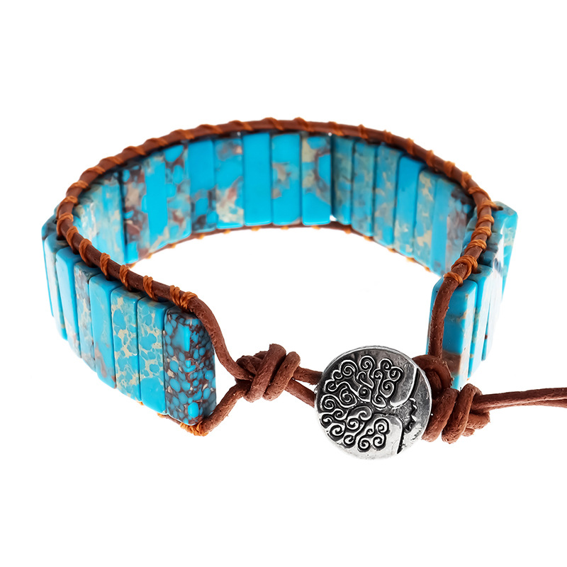 Longrui Amazon joyería transfronteriza imitación piedra natural pulsera de cuerda de cuero tejida a mano joyería de mano creativa bohemia