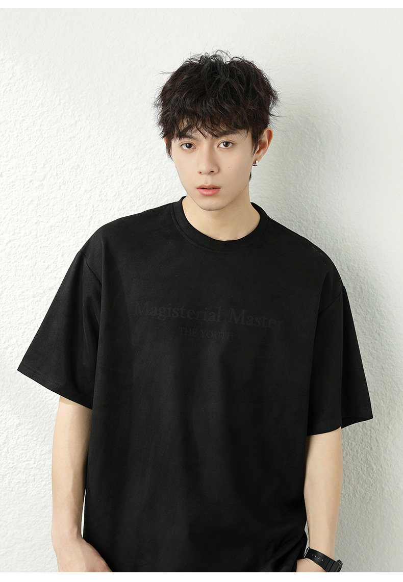 T-shirt Homme En Daim Texturé À Manches Courtes Coupe Ample Été_voghion.com