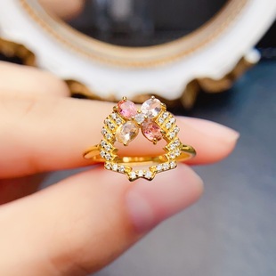 New natural tourmaline ring S925 silver inlay main 3*4mm Joker net red explosions women's jewelry wholesale