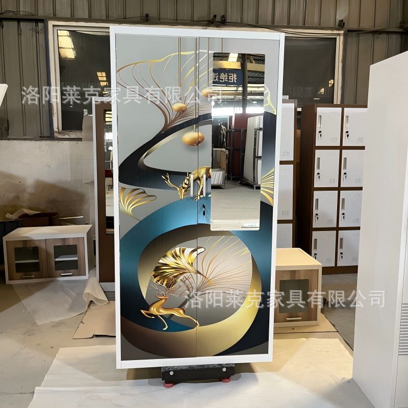 Gabinete de impresión de dos puertas deslizantes armario de acero espejo estética armario de almacenamiento de metal doméstico se puede personalizar simple armario de metal de viento image 18