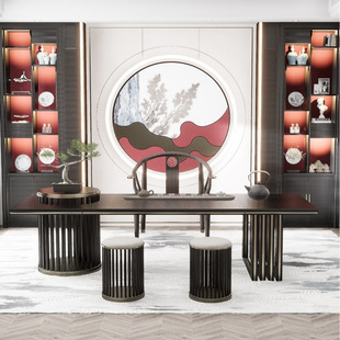 New Chinese Style Club Kung Fu Large Board Tea Room Table Reception Negotiation Light Luxury Sales Office Hotel Lobby Zen Furniture
